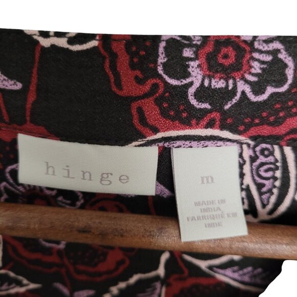 Hinge Black Coal Indigo Floral V-Neck Blouse Top Womens Size M Long Sleeve NWT - Picture 3 of 8